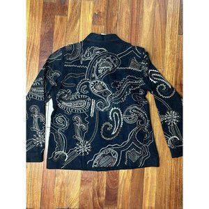 VTG Laura Ashley Embroidered Blazer Jacket PM MED Black and Gold Jacket Metallic